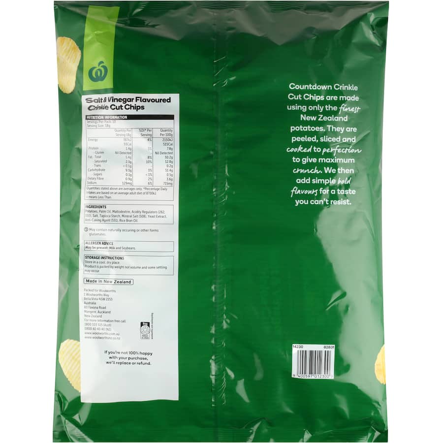 Woolworths Potato Chips Salt Vinegar Crinkle Cut 180g Multipack 10pack