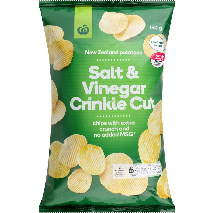 Woolworths Chips Salt Vinegar Crinkle Cut 150g