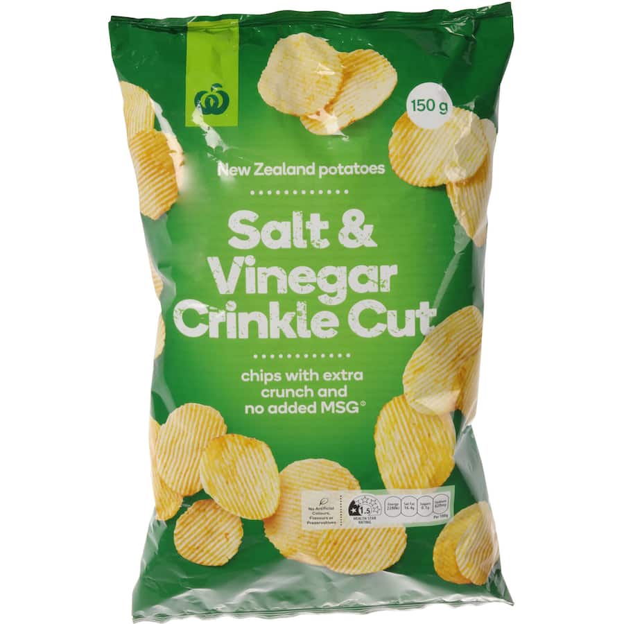 Woolworths Chips Salt Vinegar Crinkle Cut 150g
