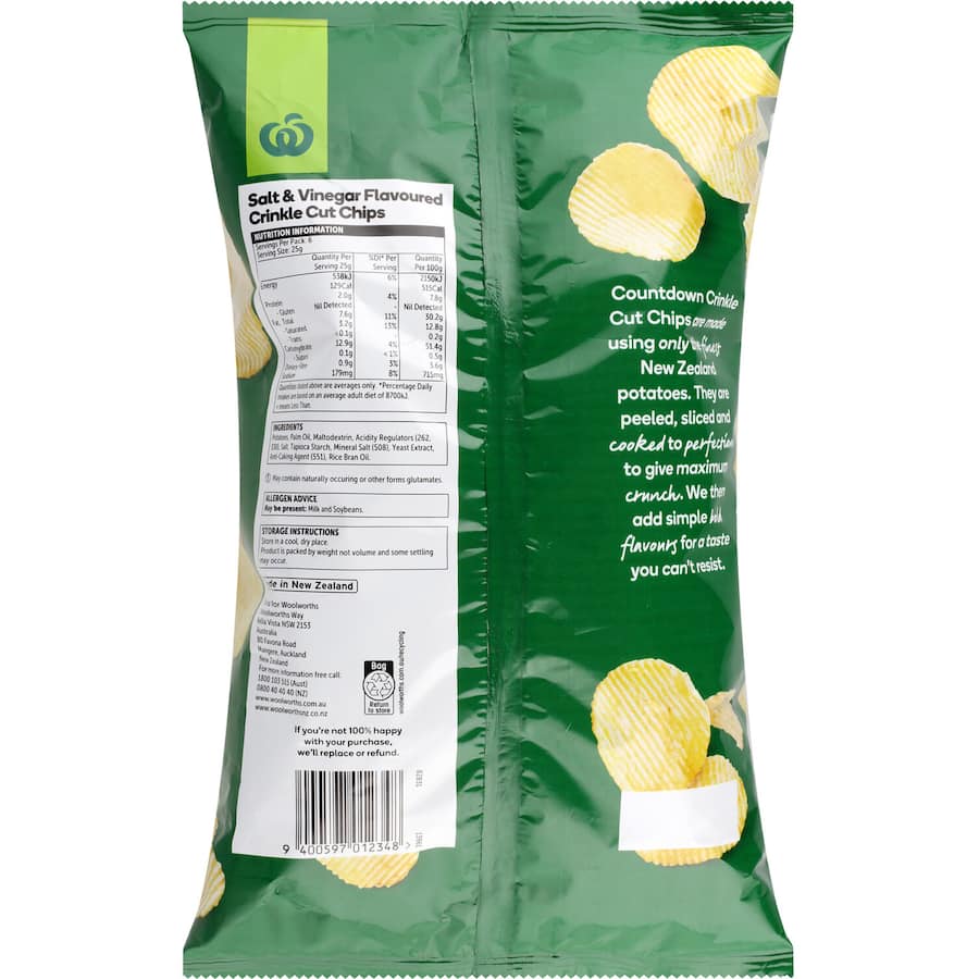 Woolworths Chips Salt Vinegar Crinkle Cut 150g