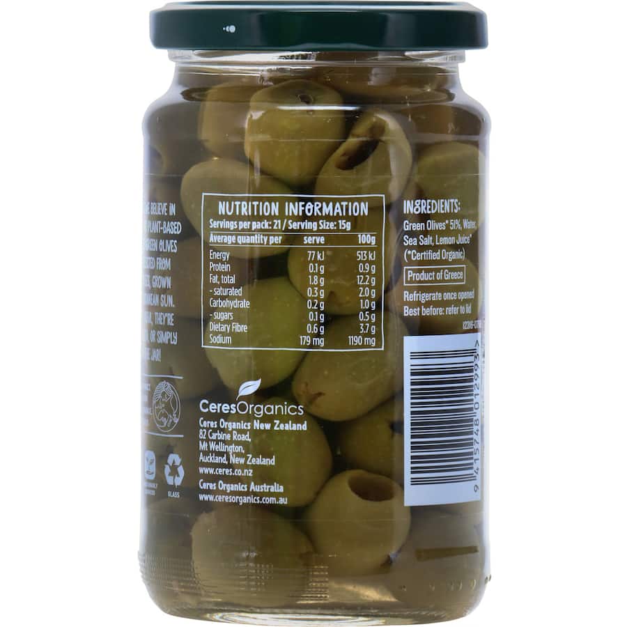 Ceres Organics Olives Pitted Green 315g