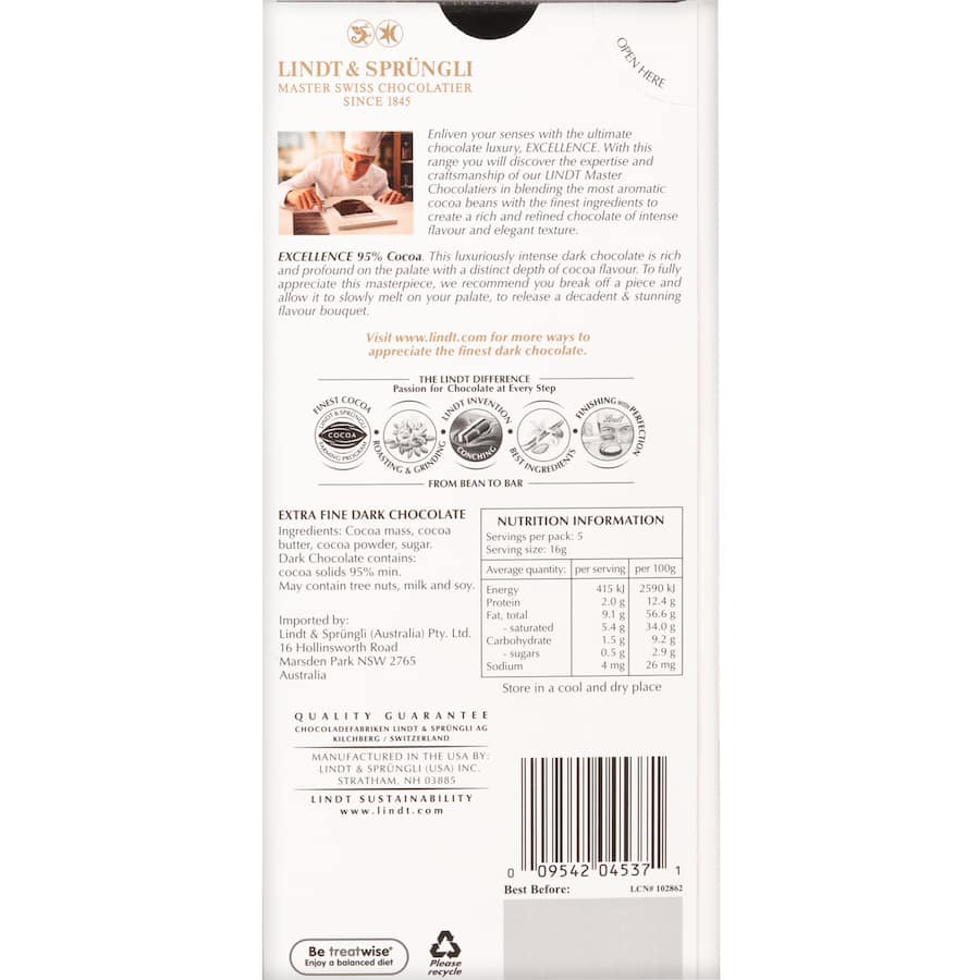 Lindt Excellence Chocolate Dark 95% 80g