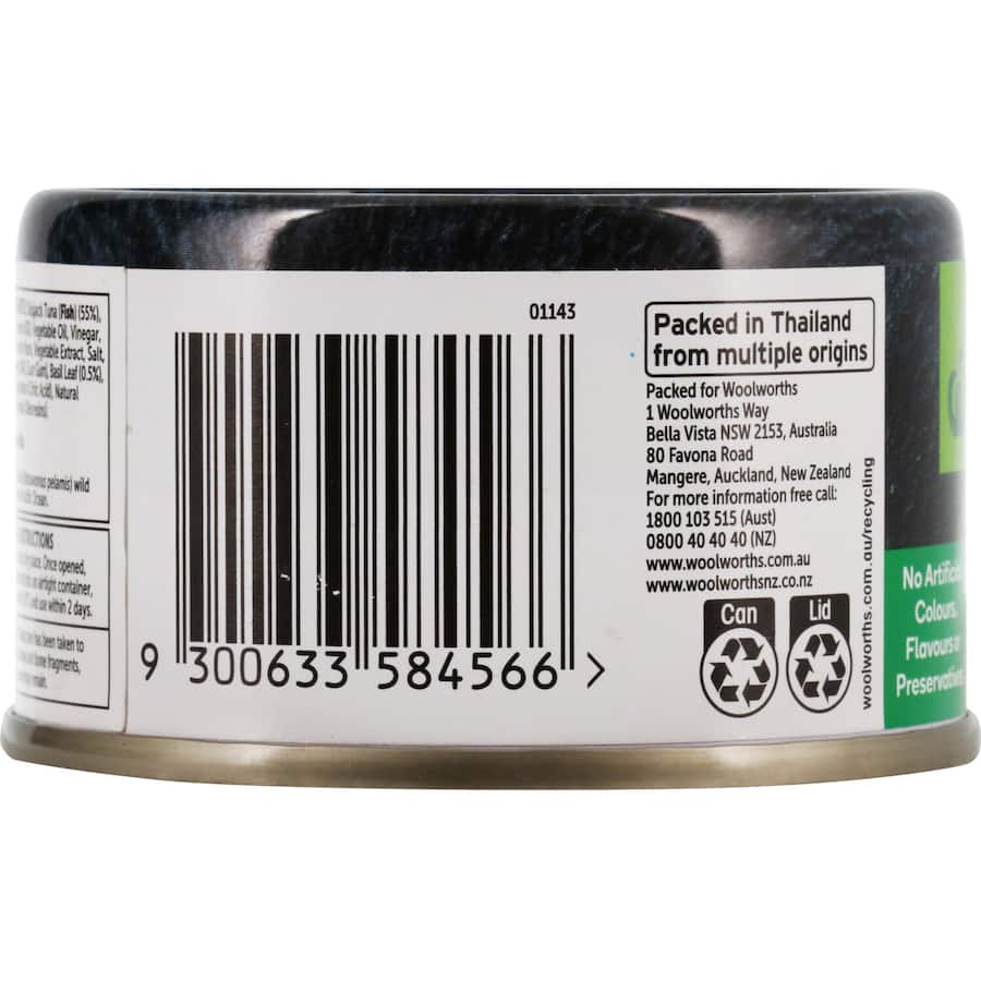 Woolworths Tuna Tomato & Basil Tear tab can 95g