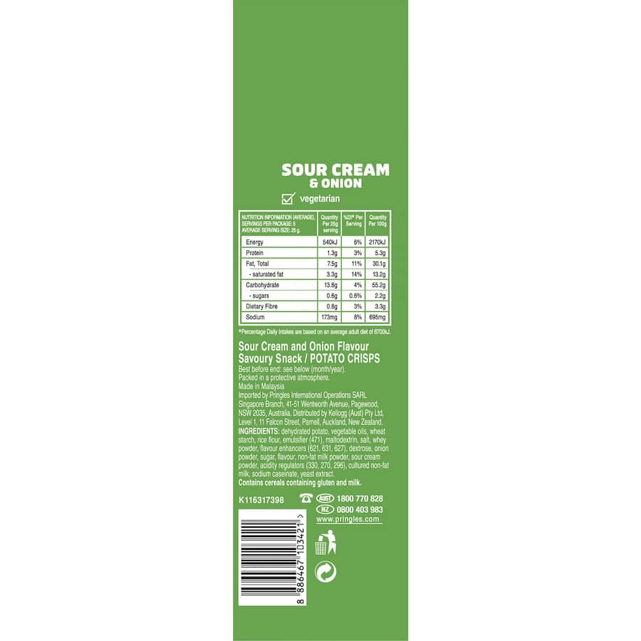 Pringles Chips Sour Cream & Onion Tube 134g