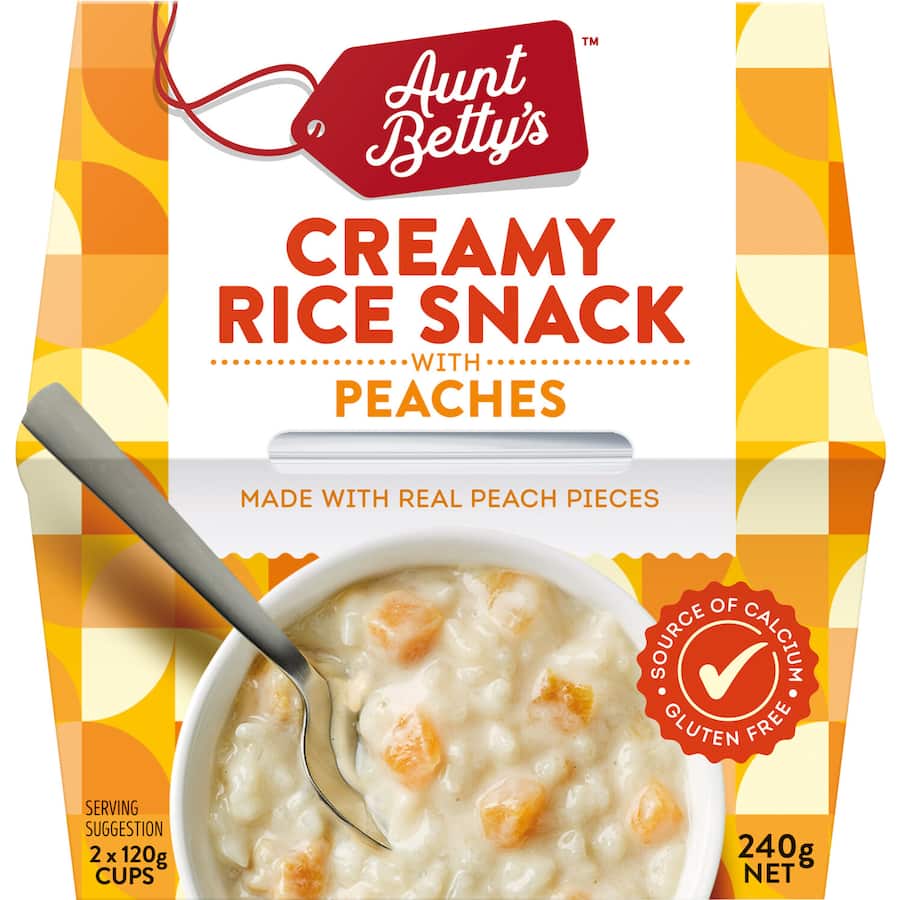 Aunt Bettys Creamed Rice Rich Peach 240g 120g pottles 2pack