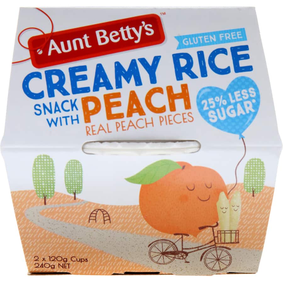 Aunt Bettys Creamed Rice Rich Peach 240g 120g pottles 2pack