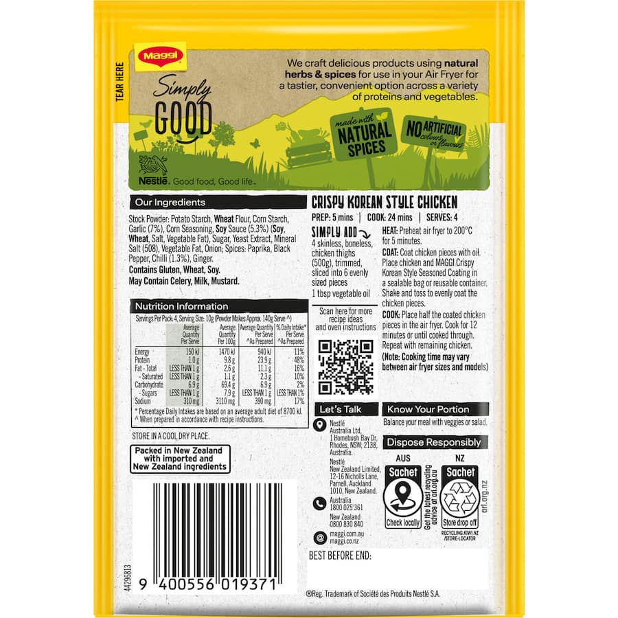 Maggi Air Fryer Recipe Base Seasoned Coating Korean Style Sachet 40g
