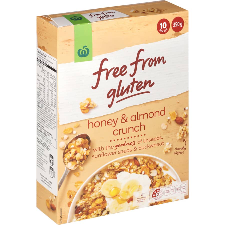 Woolworths Free From Gluten Cereal Honey Almond Crunch 350g