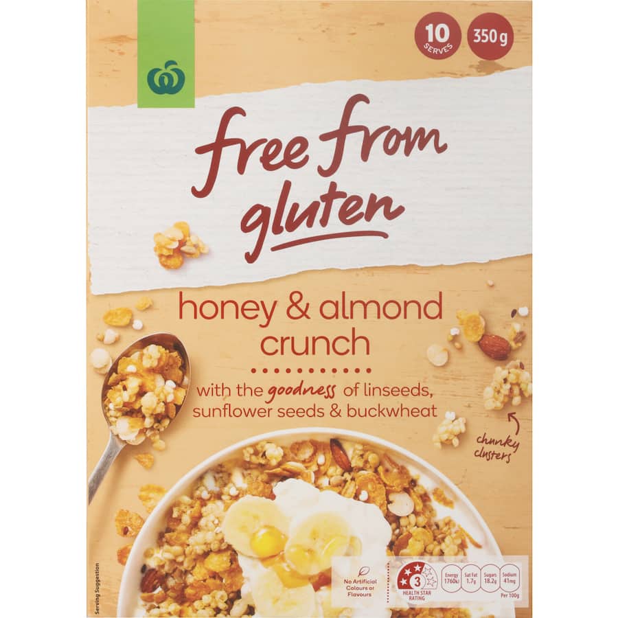 Woolworths Free From Gluten Cereal Honey Almond Crunch 350g