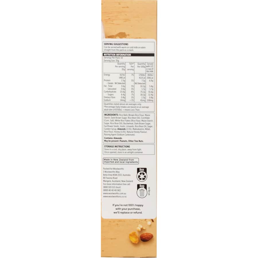 Woolworths Free From Gluten Cereal Honey Almond Crunch 350g