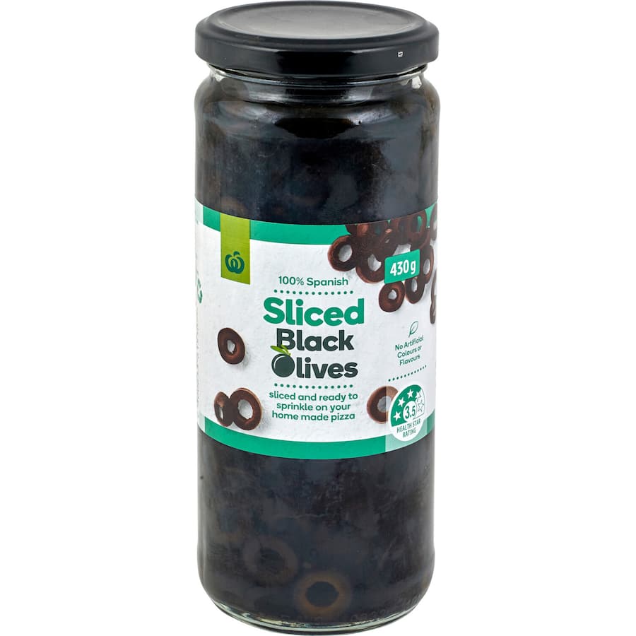 Woolworths Olives Black Sliced 430g