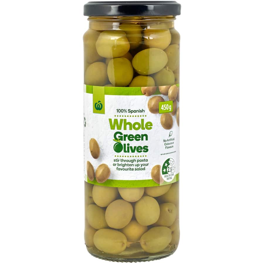 Woolworths Olives Green Whole 450g