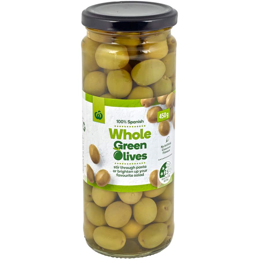 Woolworths Olives Green Whole 450g
