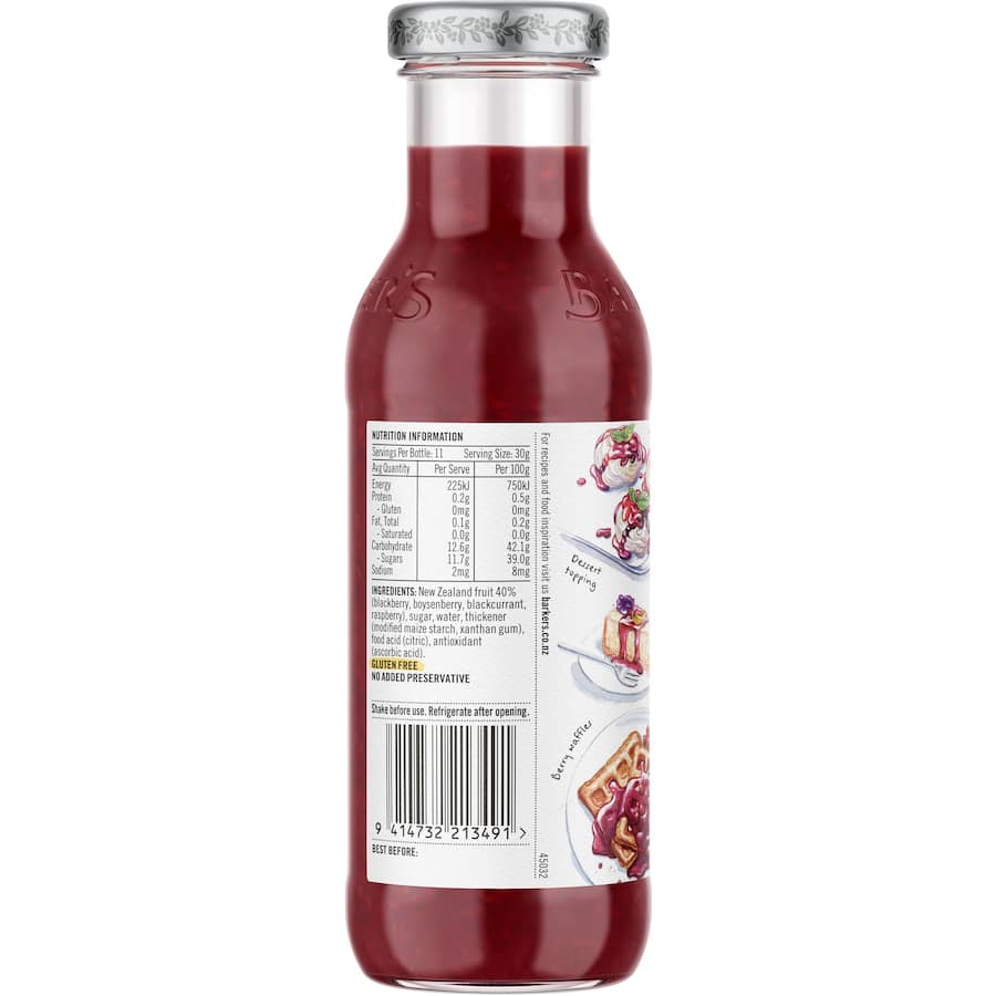 Barkers Berry Topping NZ Wild Berry Sauce Bottle 335g