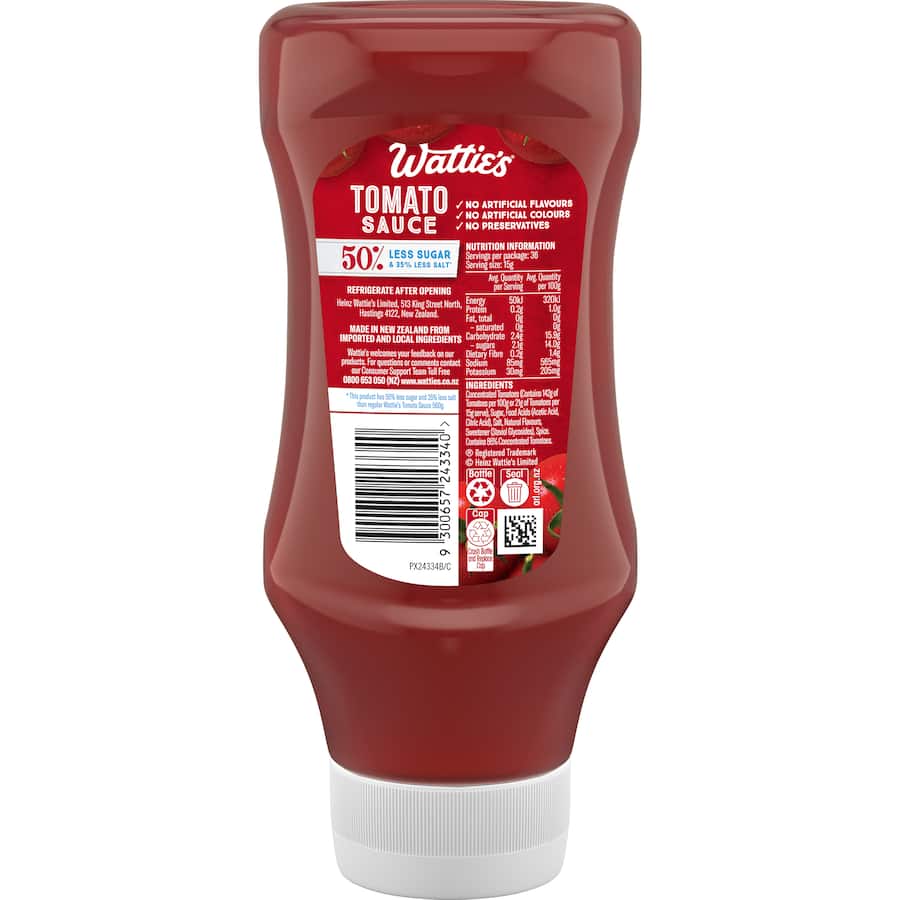 Watties Tomato Sauce 50% Less Sugar 540g