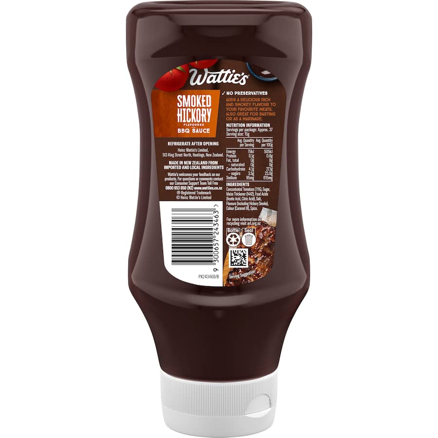 Watties Bbq Sauce Smoked Hickory Flavoured 560g