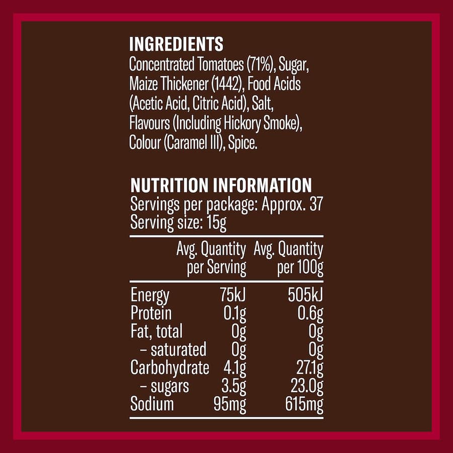 Watties Bbq Sauce Smoked Hickory Flavoured 560g