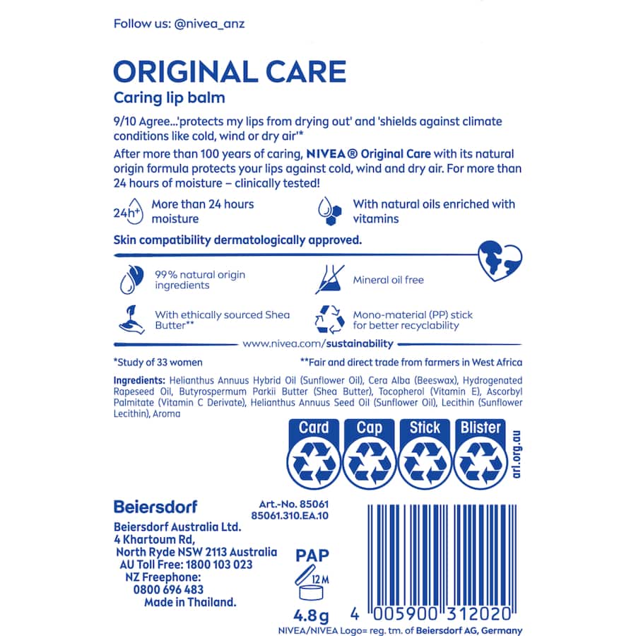 Nivea Lip Balm Original Care 4.8g