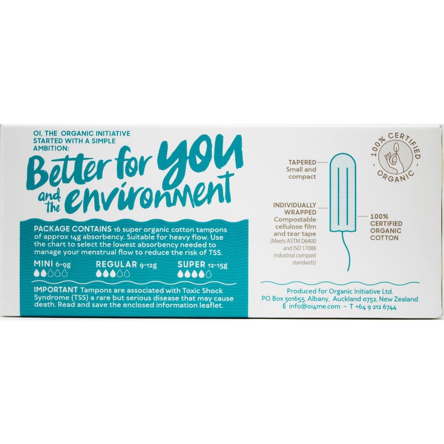Oi 100% Organic Cotton Tampons Super 16pack