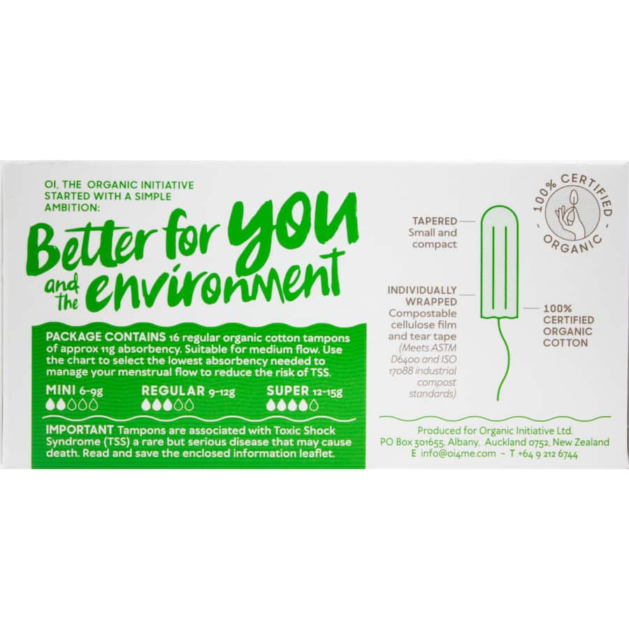 Oi 100% Organic Cotton Tampons Regular 16pack