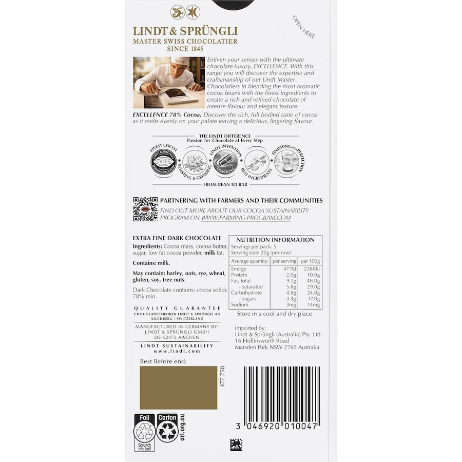 Lindt Excellence Chocolate Dark 78% 100g