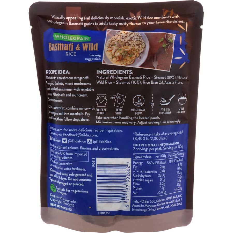 Tilda Steamed Rice Brown & Wild Basmati Pouch 250g