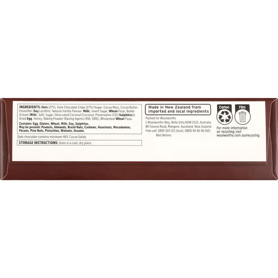 Woolworths Oaty Slices Oat Bars Chocolate Chip 6pk 240g