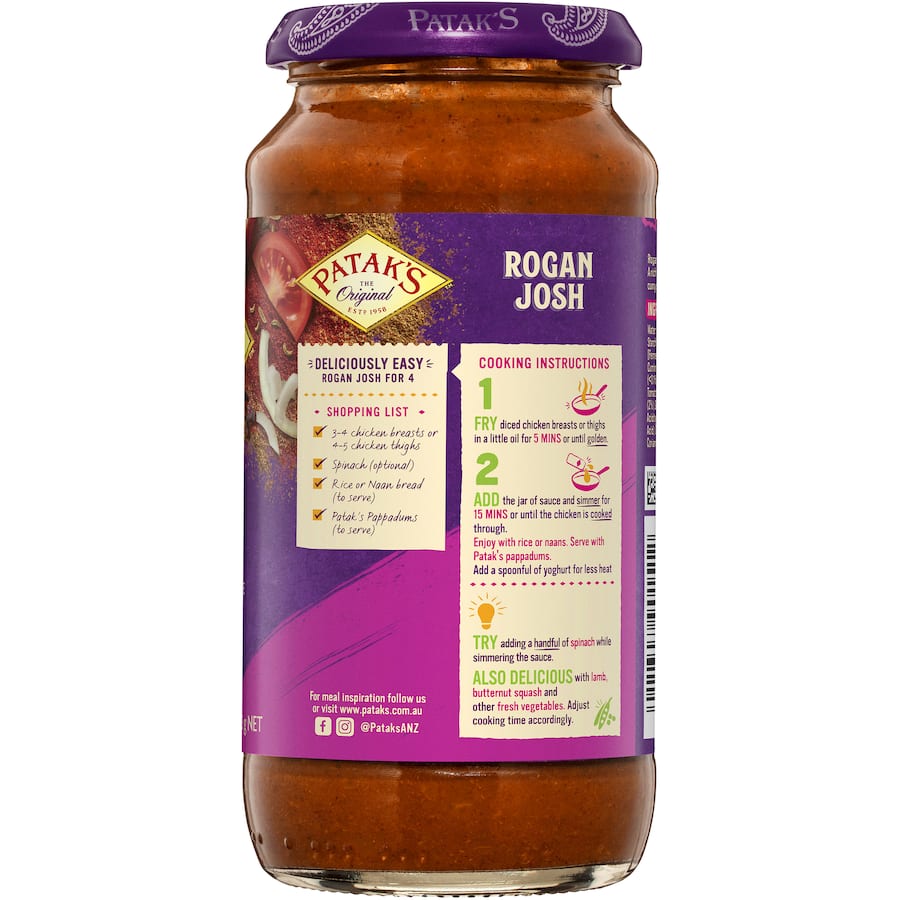 Pataks Recipe Base Rogan Josh Medium Jar 450g