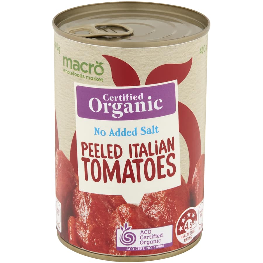 Macro Organic Peeled Tomatoes Italian No Added Salt Can 400g