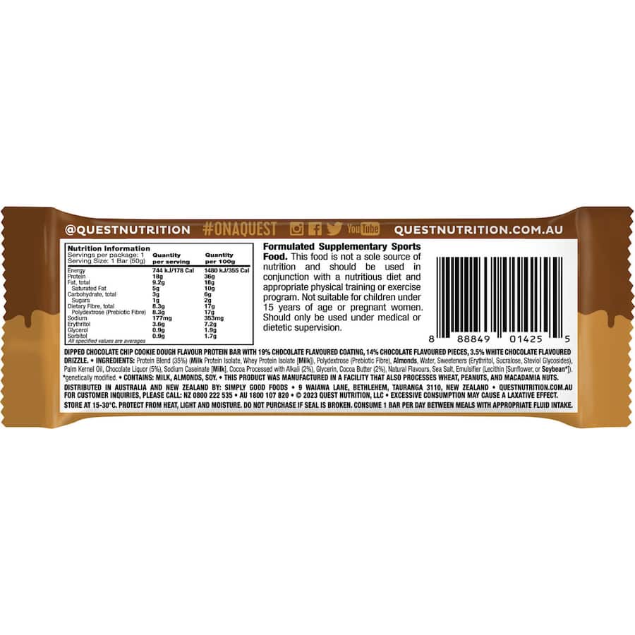 Quest Protein Bar Dipped Chocolate Chip Cookie Dough 50g