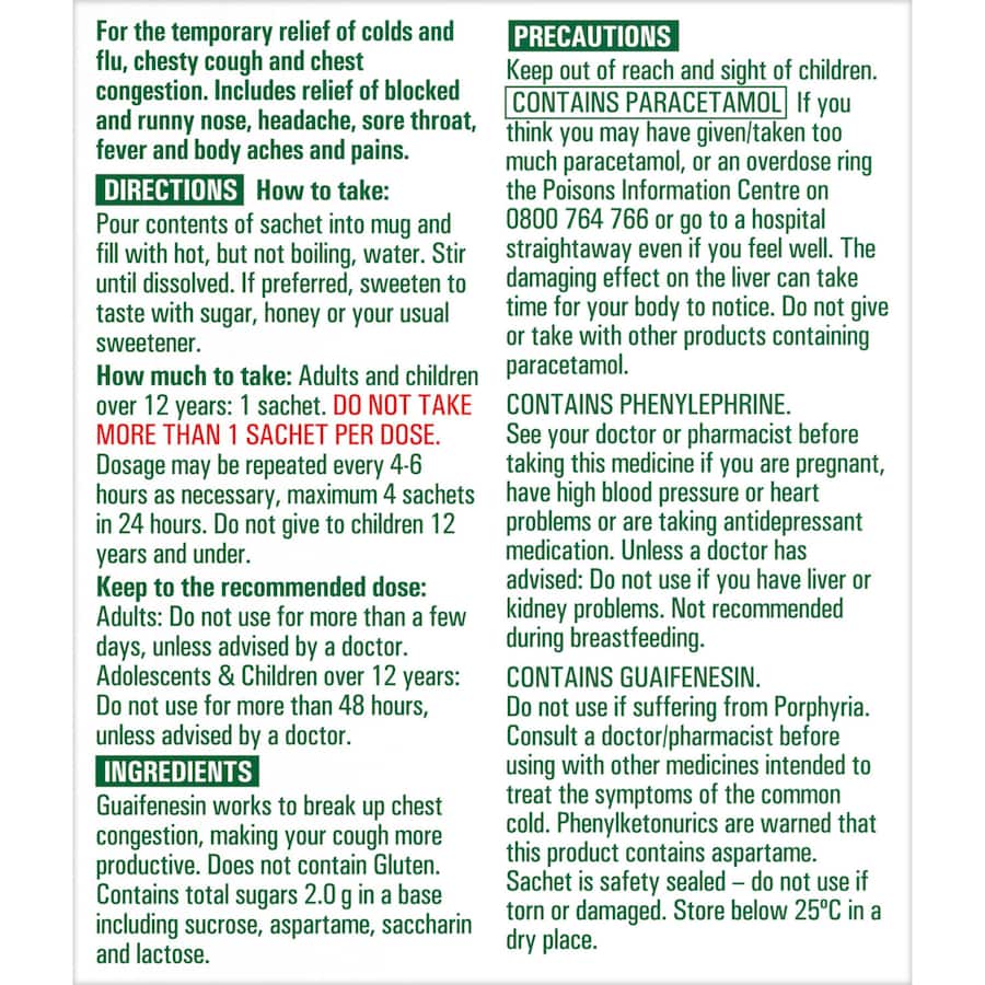 Lemsip Cough Max For Mucus Cough & Cold Lemon Hot Drink Sachets 10pack