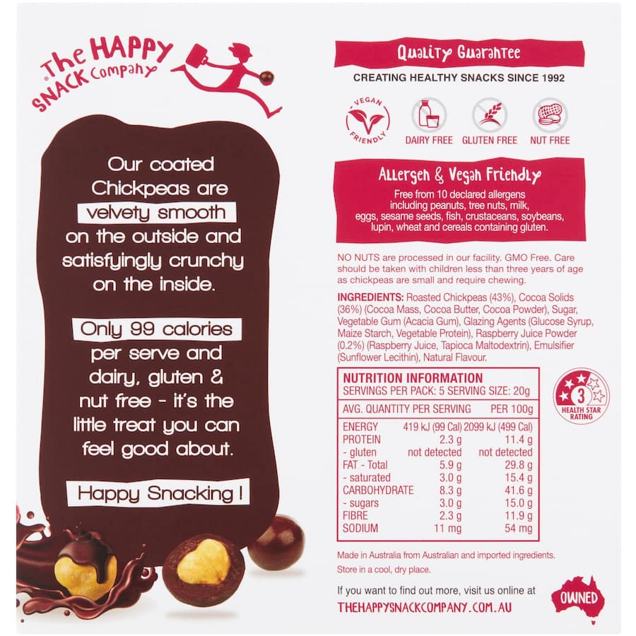 Happy Snack Chickpea Snacks Dark Chocolate Raspberry 100g