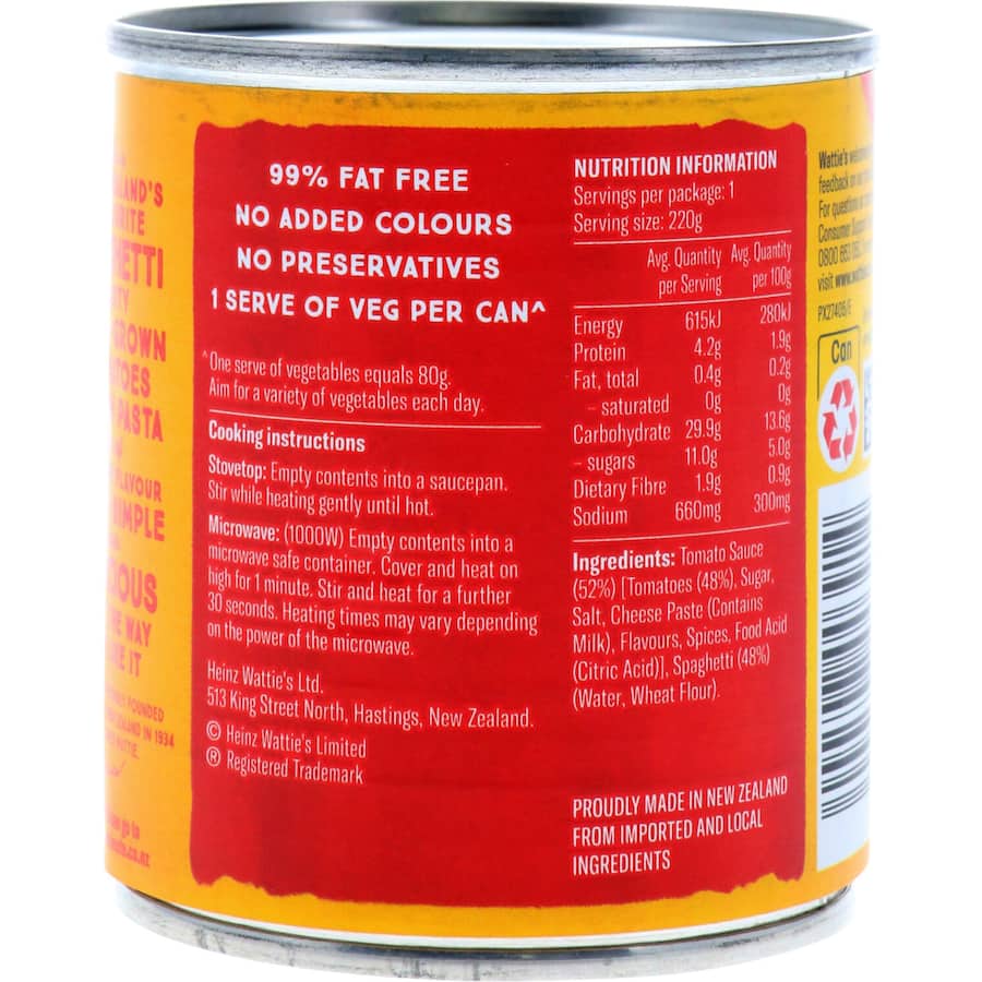 Watties Spaghetti In Tomato Sauce Can 220g