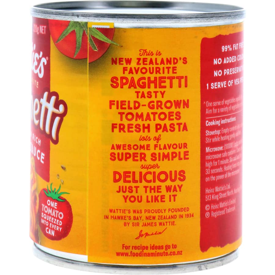 Watties Spaghetti In Tomato Sauce Can 220g
