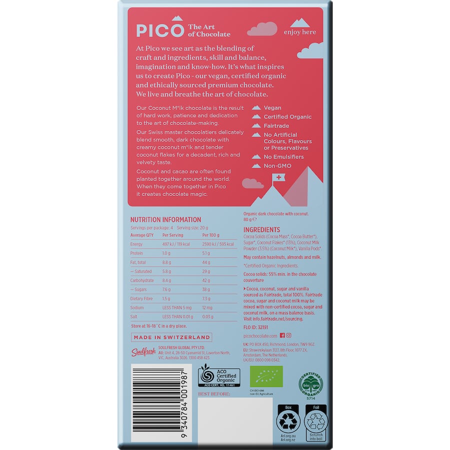 Pico Chocolate Coconut Milk Organic & Vegan 80g