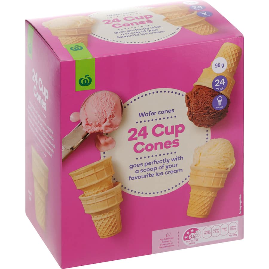 Woolworths Ice Cream Cones Cups Boxed 24pack