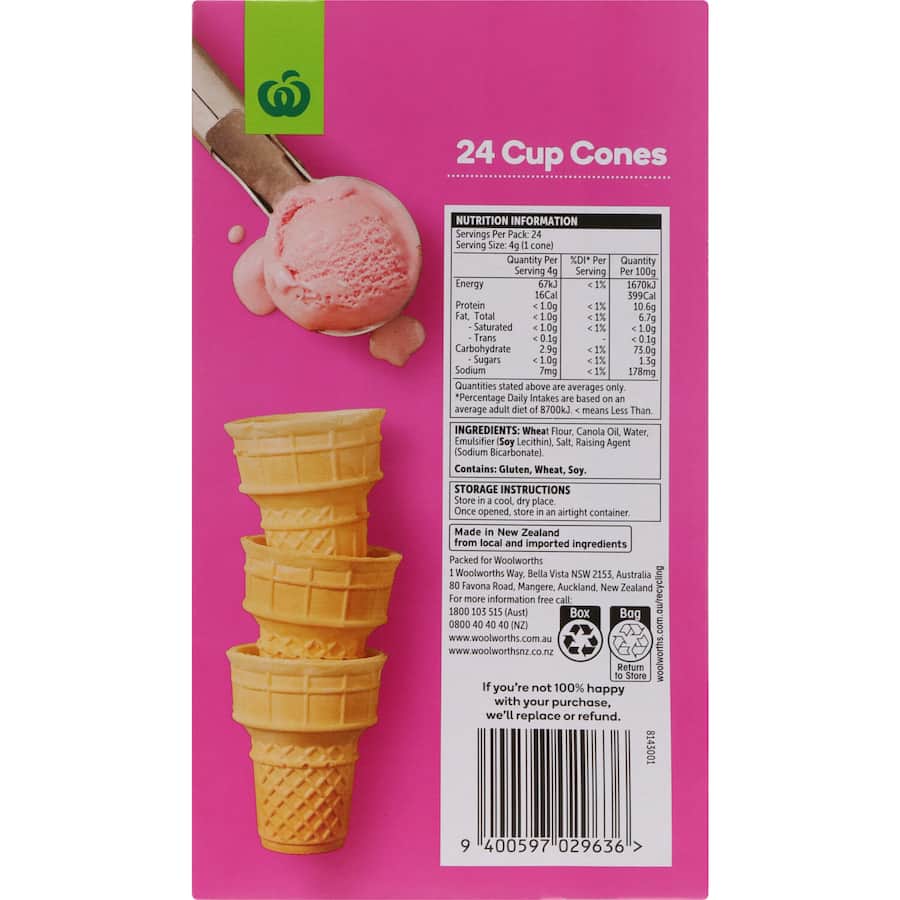 Woolworths Ice Cream Cones Cups Boxed 24pack