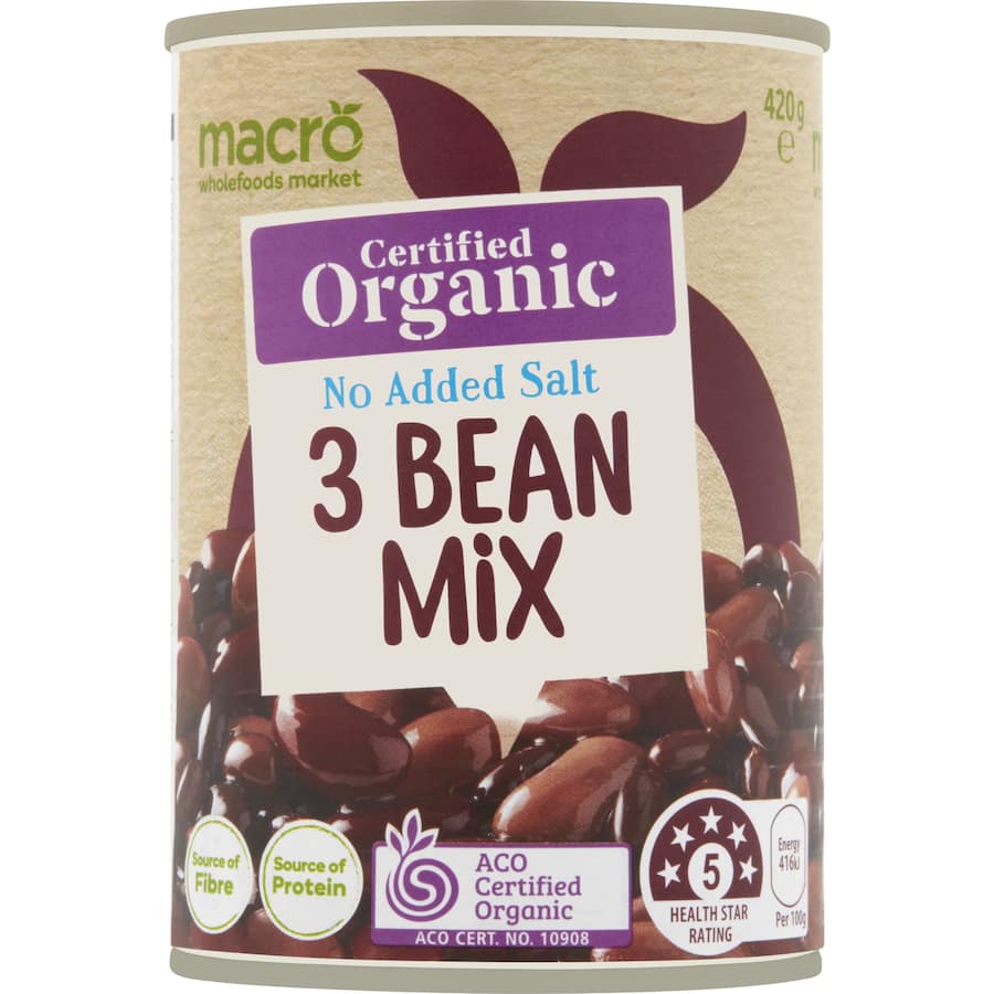 Macro Organic Beans 3 Mixed No Added Salt Can 420g