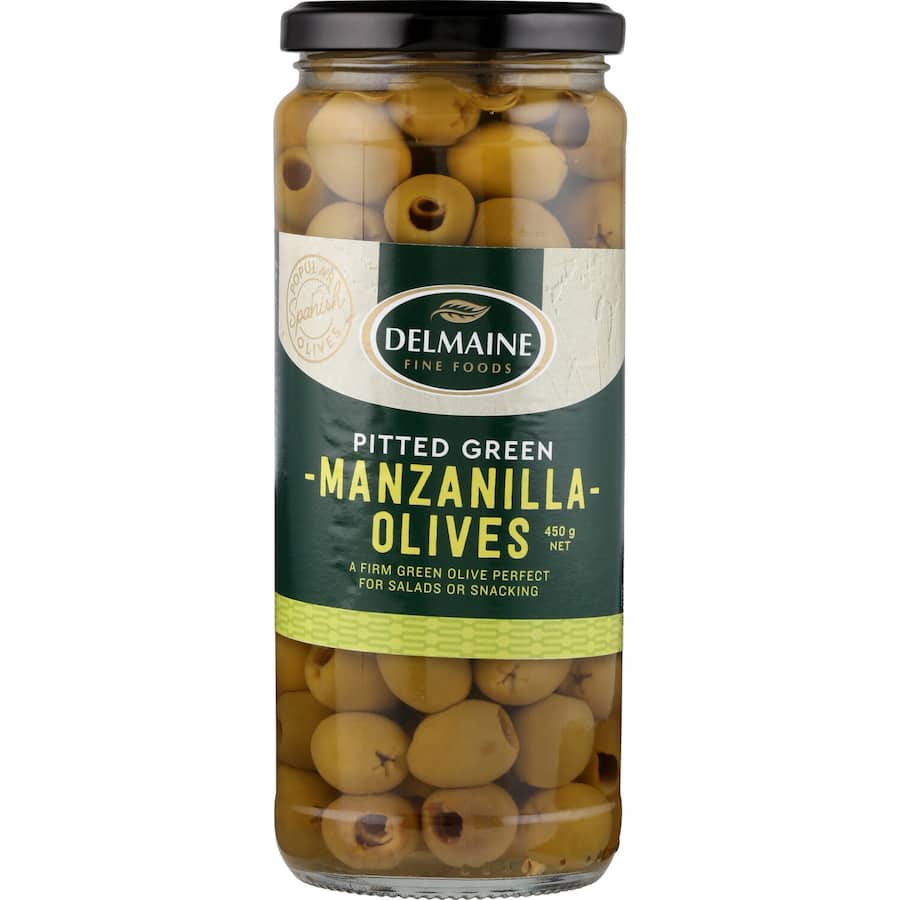 Delmaine Olives Pitted Green Jar 450g
