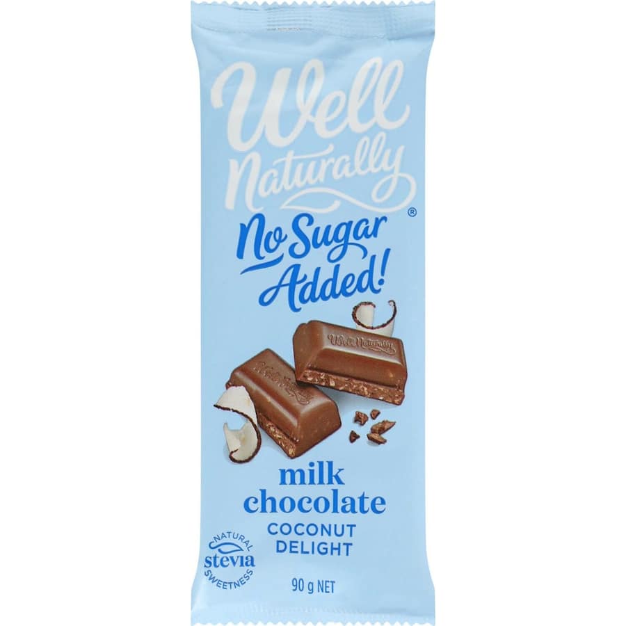 Well Naturally No Sugar Added Snack Bar Milk Chocolate Coconut Delight 90g
