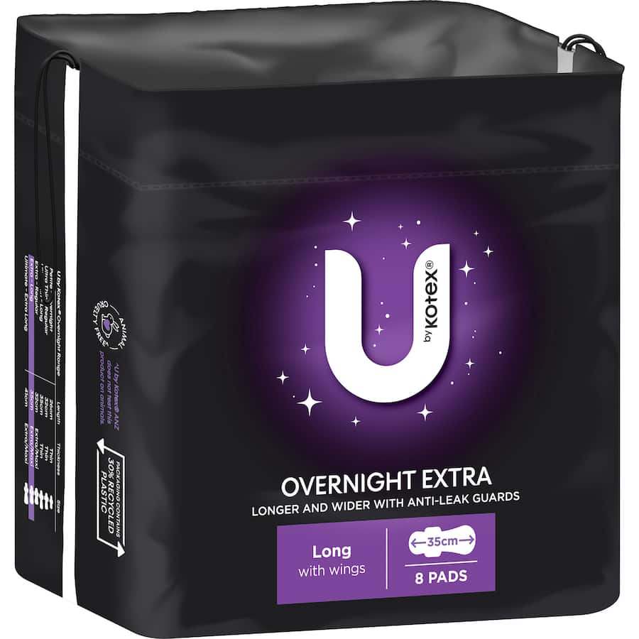 U By Kotex Pads Overnight Wings Long 8pack