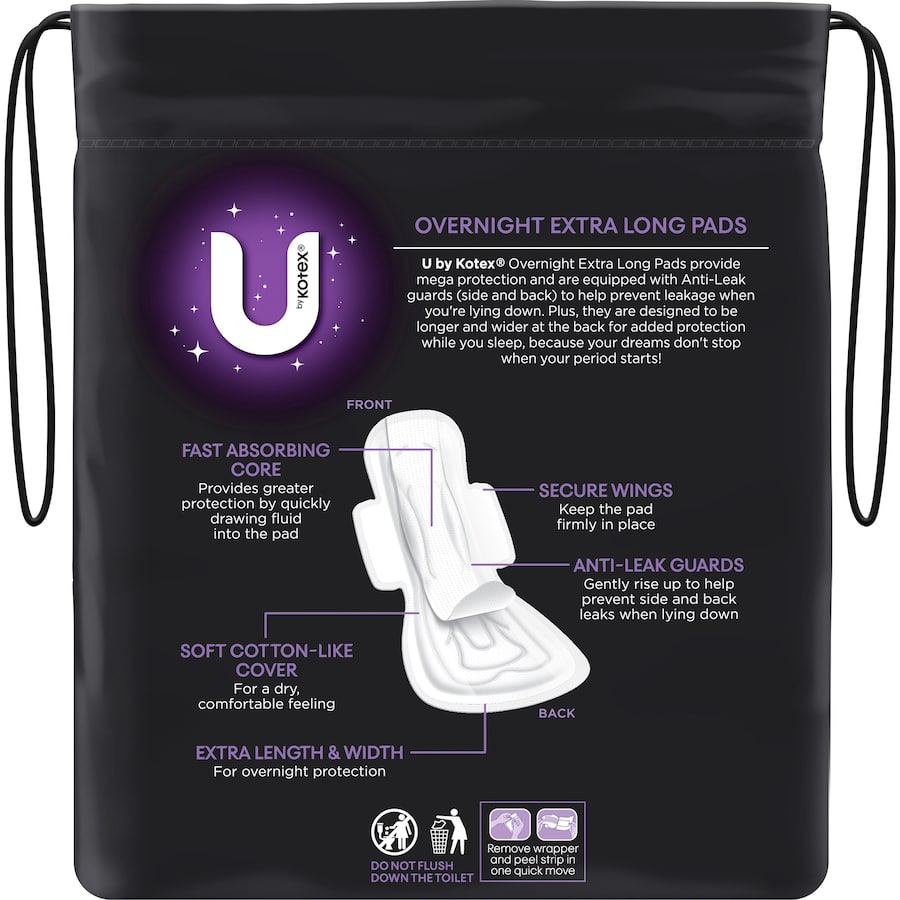 U By Kotex Pads Overnight Wings Long 8pack