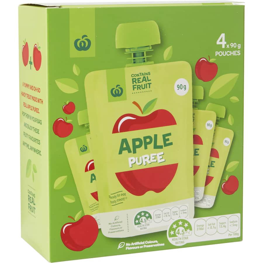 Woolworths Fruit Puree Apples Pouches 4pack