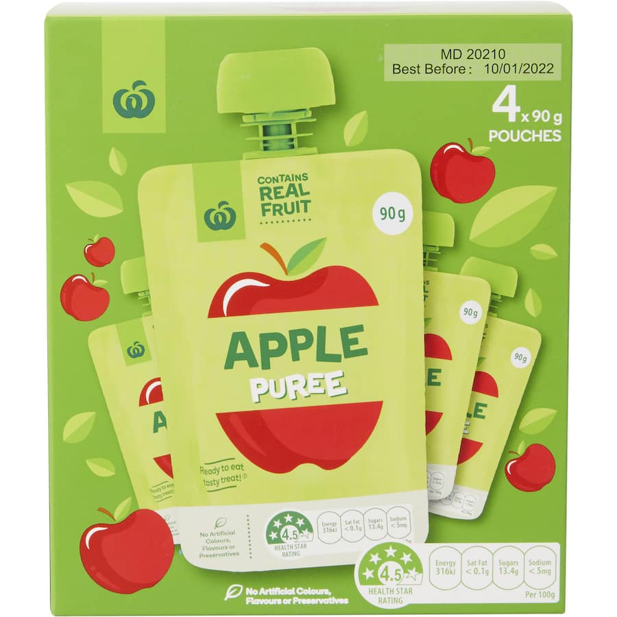 Woolworths Fruit Puree Apples Pouches 4pack