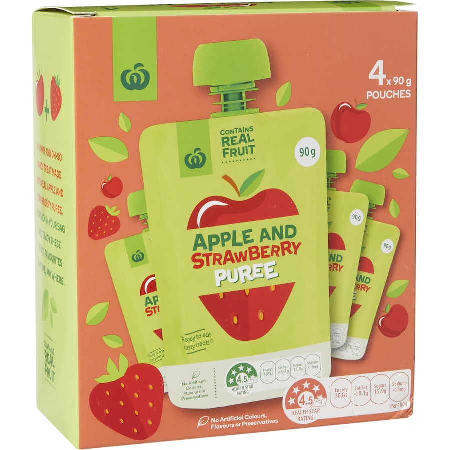Woolworths Fruit Puree Apple & Strawberry Pouches 4pack