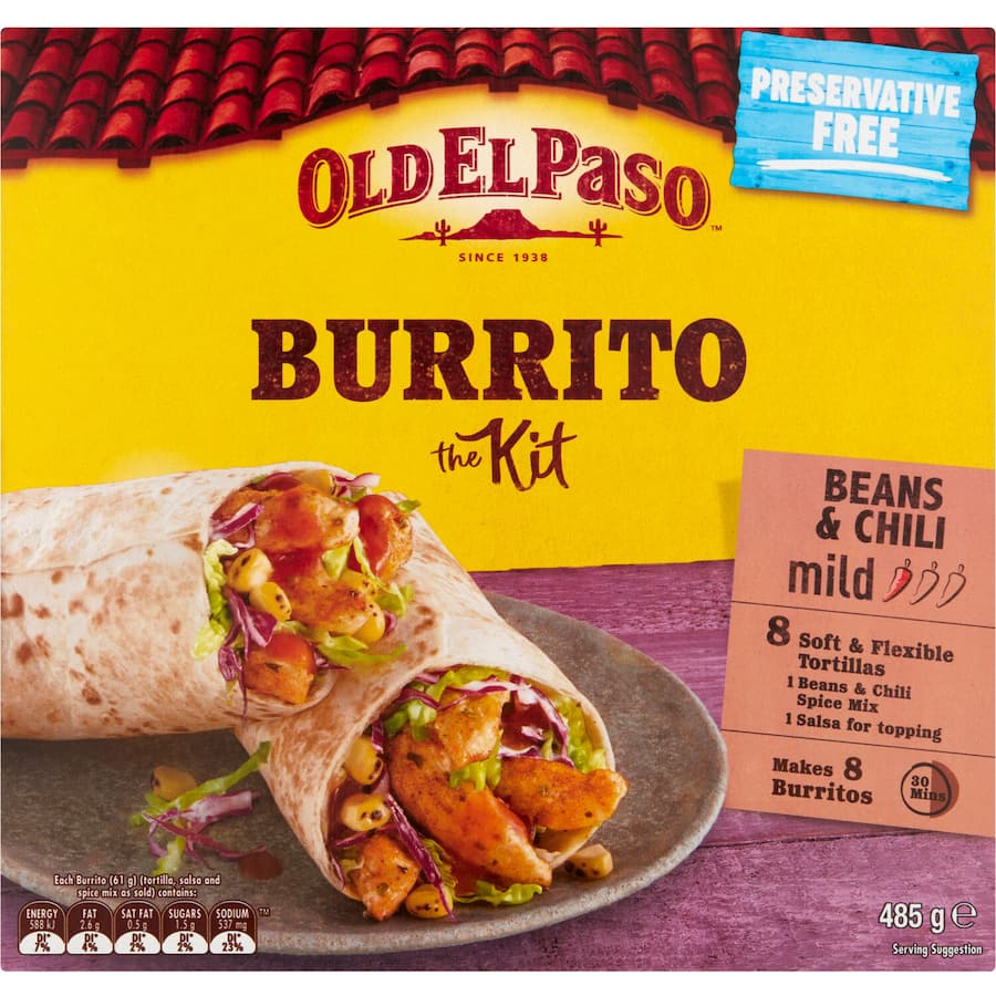Old El Paso Burrito Kit Beans & Chilli 8 pack 485g