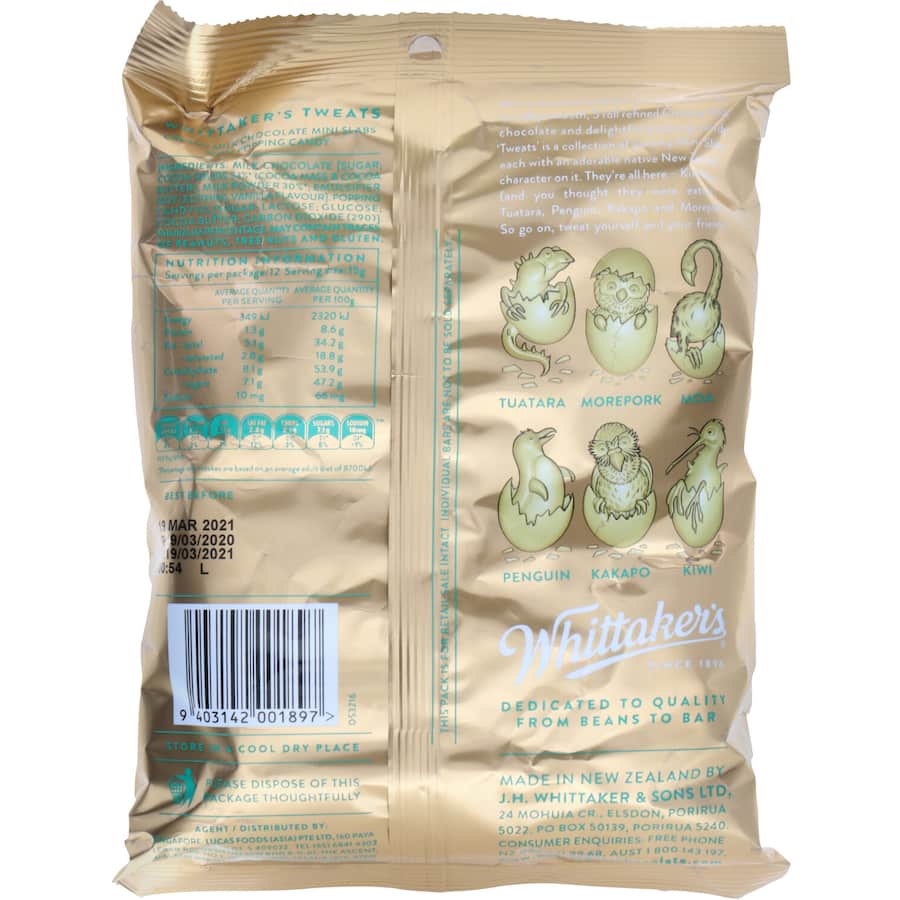 Whittakers Chocolate Sharepack Creamy Milk Mini Tweats Bag 180g
