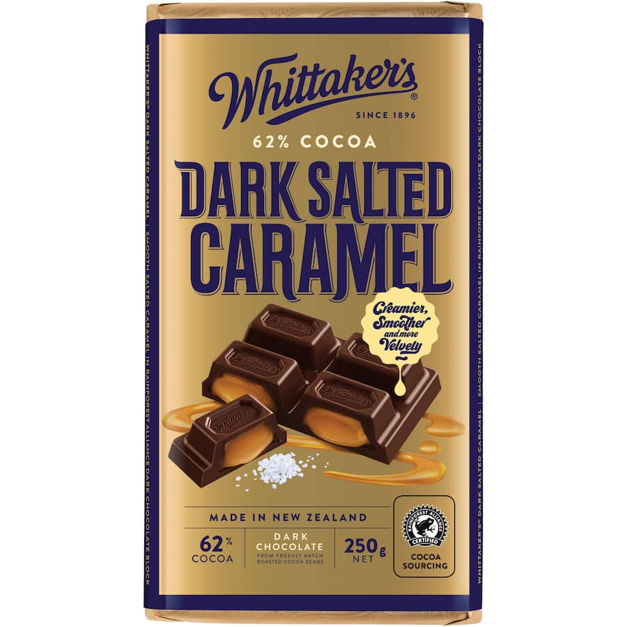 Whittakers Chocolate Dark Salted Caramel 62% Block 250g