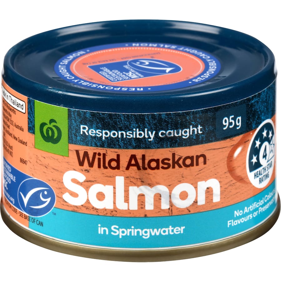 Woolworths Salmon Wild Alaskan In Springwater Tear tab can 95g