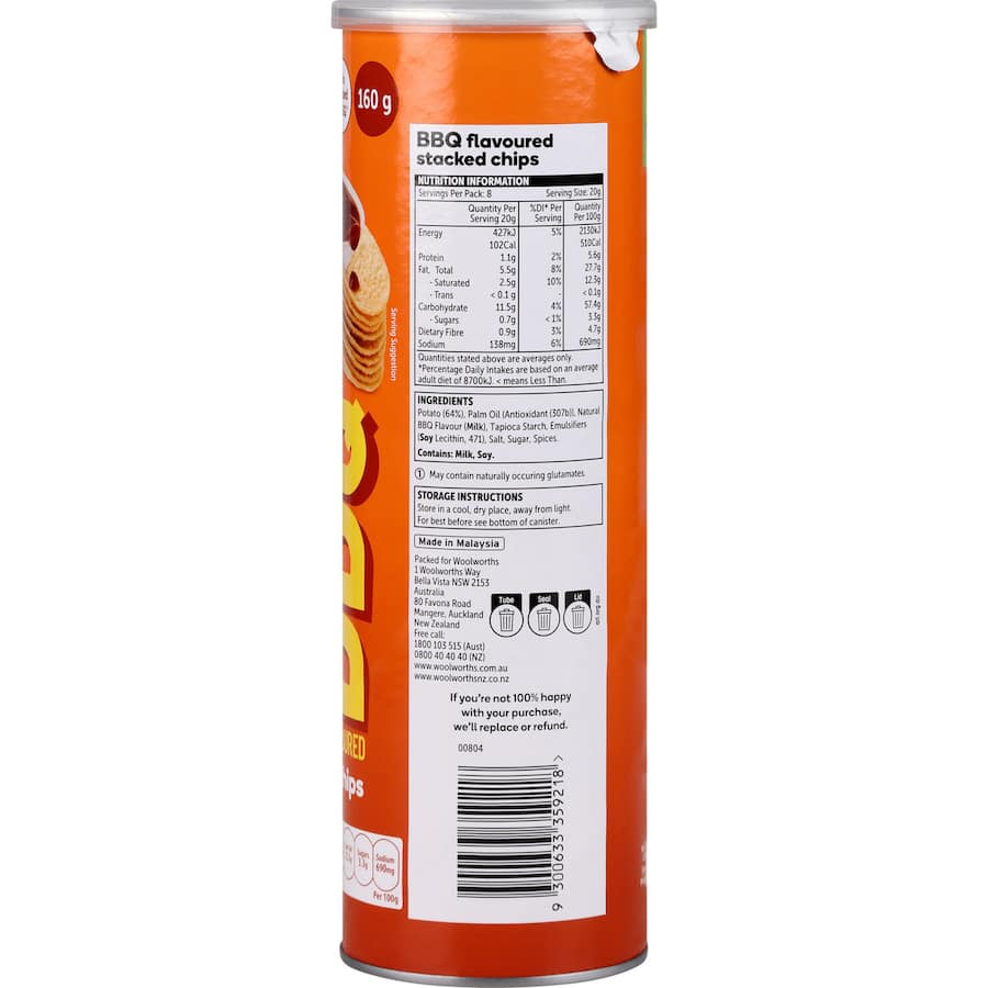 Woolworths Chips Bbq Tube 160g
